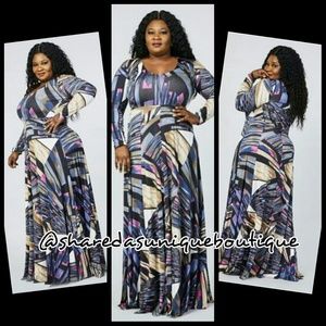 Plus Size Abstract Print Maxi Dress